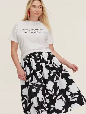 NWOT! WOMEN'S CLASSIC ROSE VOLUME MIDI SKIRT - KATE SPADE NEW YORK BLACK CREAM